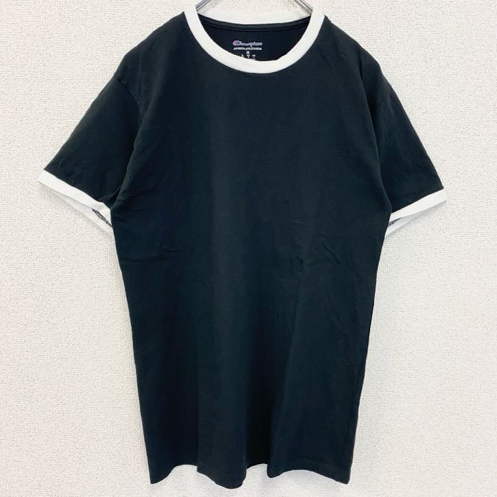 古着 used　champion　チャンピオン　半袖リンガーTシャツ　クルーネック　無地　レトロ　ブラック　黒　Mサイズ