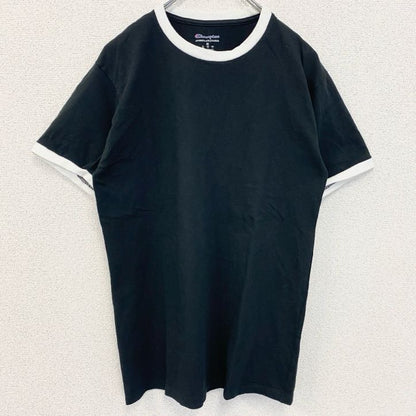古着 used　champion　チャンピオン　半袖リンガーTシャツ　クルーネック　無地　レトロ　ブラック　黒　Mサイズ