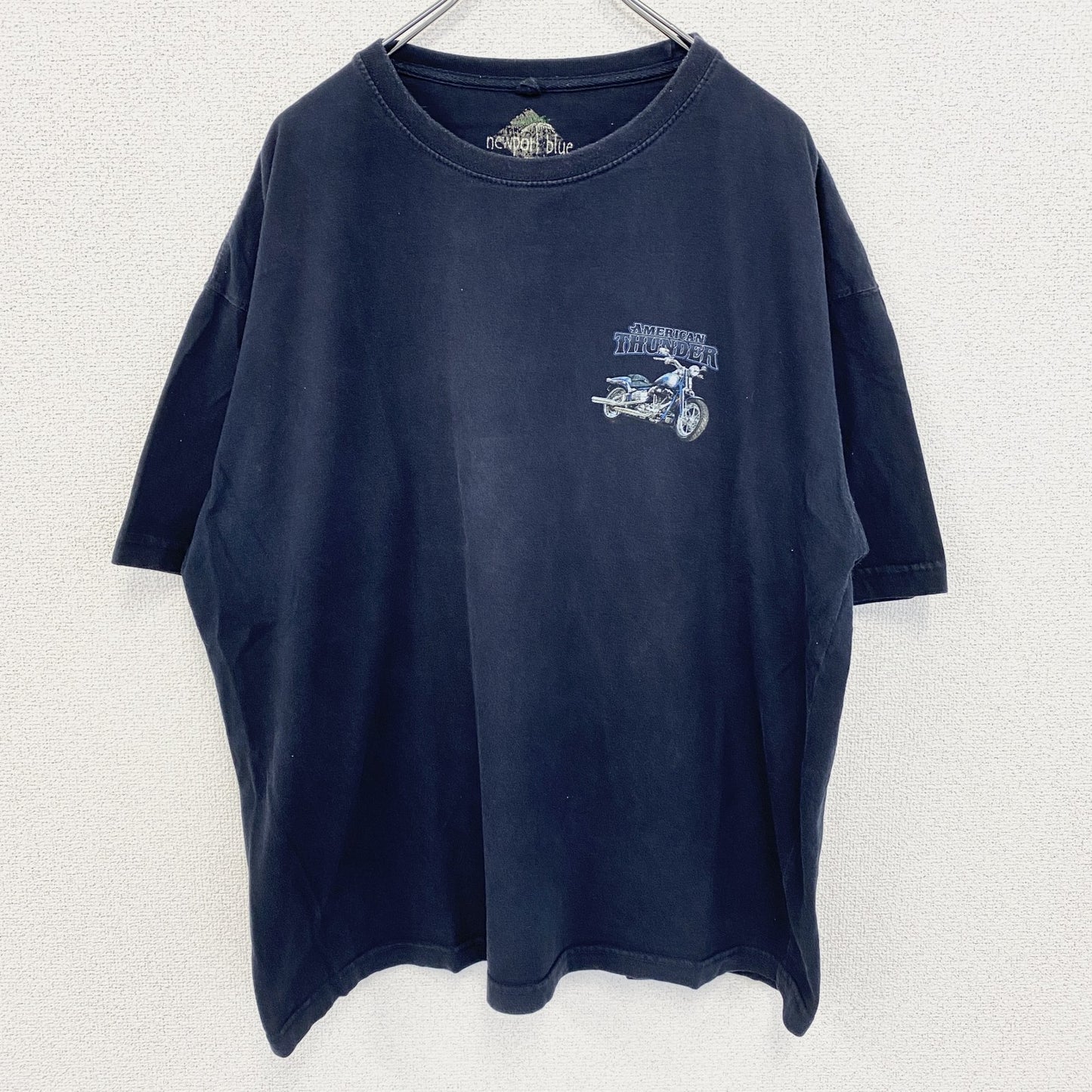 古着 used　newpor blue　半袖プリントTシャツ　ハーレー　バイク　AMERICAN THUNDER　黒　XXLサイズ