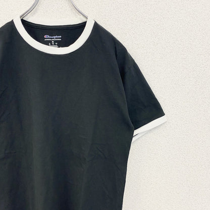 古着 used　champion　チャンピオン　半袖リンガーTシャツ　クルーネック　無地　レトロ　ブラック　黒　Mサイズ