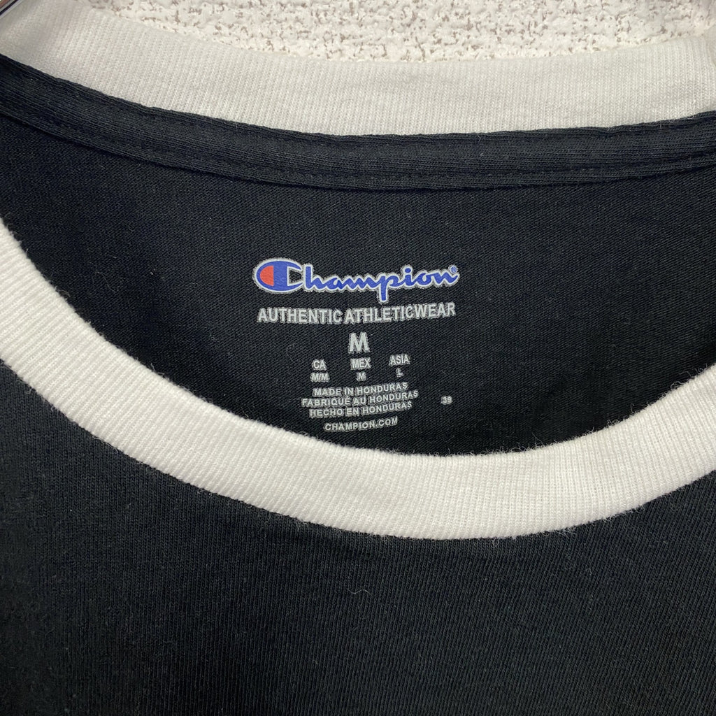 古着 used　champion　チャンピオン　半袖リンガーTシャツ　クルーネック　無地　レトロ　ブラック　黒　Mサイズ