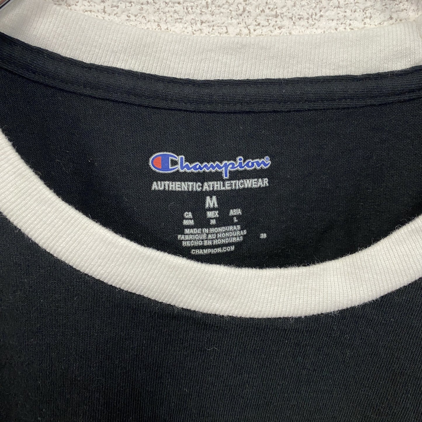 古着 used　champion　チャンピオン　半袖リンガーTシャツ　クルーネック　無地　レトロ　ブラック　黒　Mサイズ