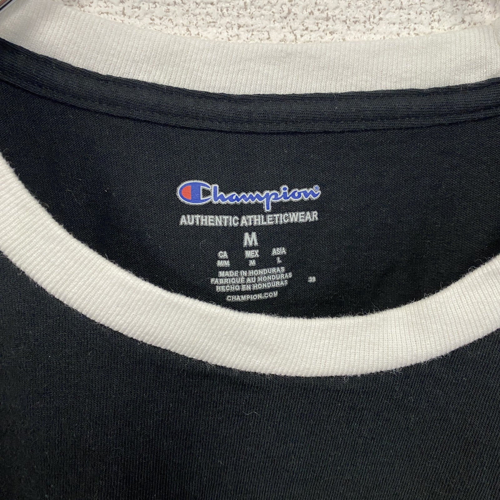 古着 used　champion　チャンピオン　半袖リンガーTシャツ　クルーネック　無地　レトロ　ブラック　黒　Mサイズ