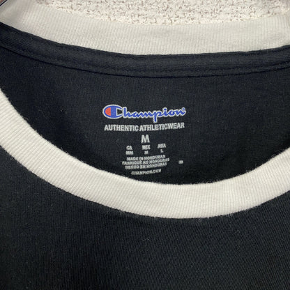 古着 used　champion　チャンピオン　半袖リンガーTシャツ　クルーネック　無地　レトロ　ブラック　黒　Mサイズ