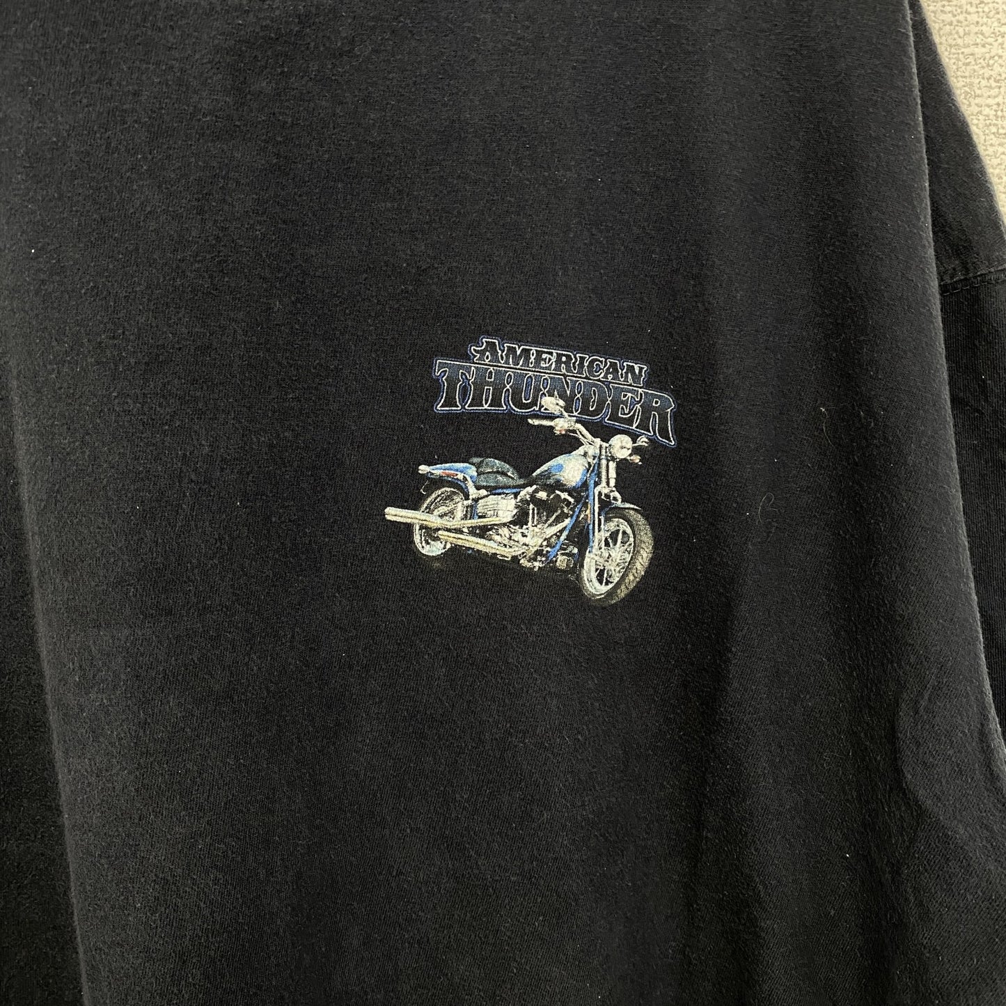 古着 used　newpor blue　半袖プリントTシャツ　ハーレー　バイク　AMERICAN THUNDER　黒　XXLサイズ