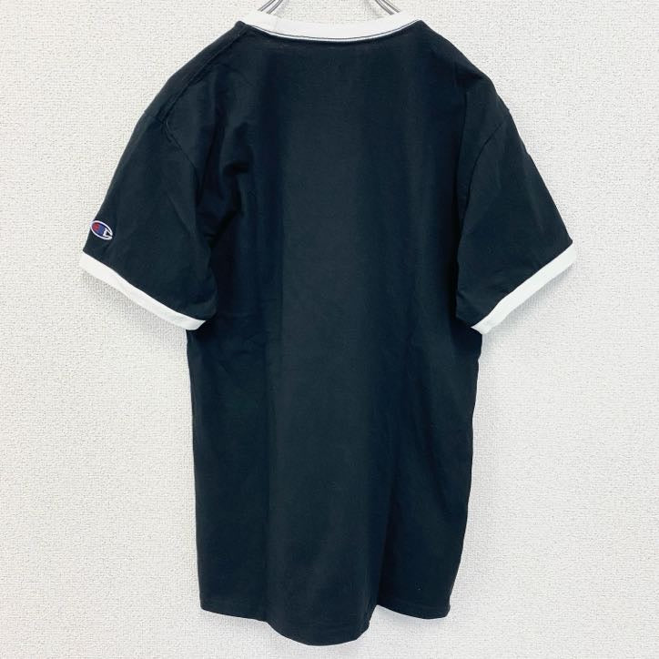 古着 used　champion　チャンピオン　半袖リンガーTシャツ　クルーネック　無地　レトロ　ブラック　黒　Mサイズ