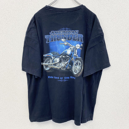 古着 used　newpor blue　半袖プリントTシャツ　ハーレー　バイク　AMERICAN THUNDER　黒　XXLサイズ