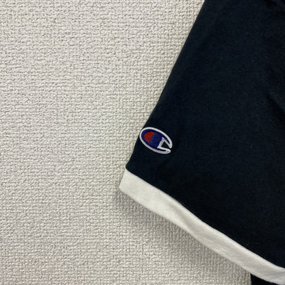 古着 used　champion　チャンピオン　半袖リンガーTシャツ　クルーネック　無地　レトロ　ブラック　黒　Mサイズ