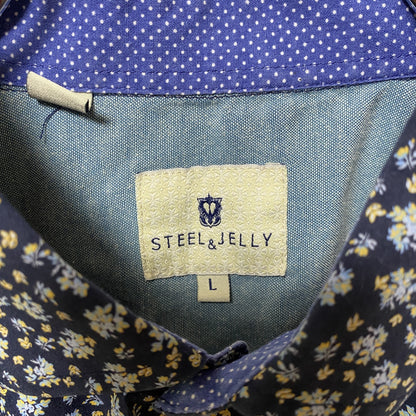 古着 used　STEEL＆JELLY　長袖総柄シャツ　花柄　デザイン　レトロ　秋冬服　メンズ　Lサイズ