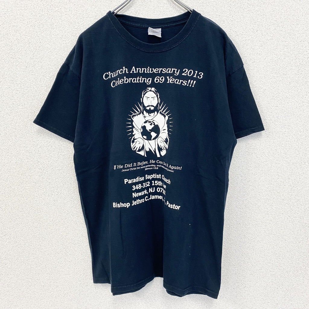 古着 used　GILDAN ギルダン　半袖プリントTシャツ　カジュアルデザイン　クルーネック　春夏服　レトロ　黒　Lサイズ