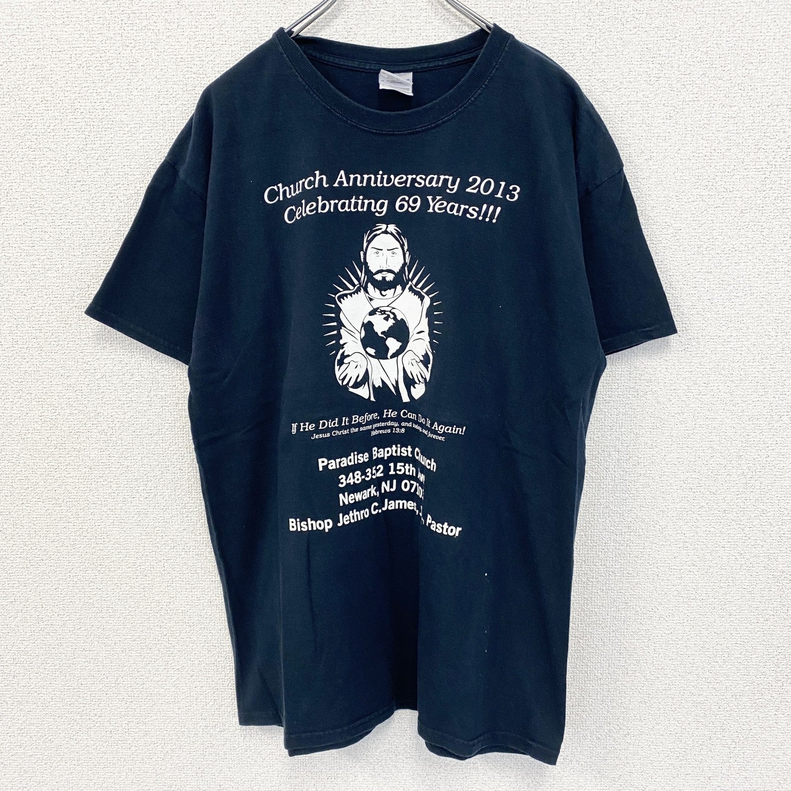 古着 used　GILDAN ギルダン　半袖プリントTシャツ　カジュアルデザイン　クルーネック　春夏服　レトロ　黒　Lサイズ