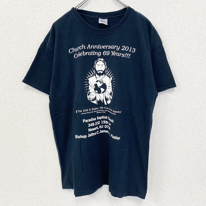 古着 used　GILDAN ギルダン　半袖プリントTシャツ　カジュアルデザイン　クルーネック　春夏服　レトロ　黒　Lサイズ