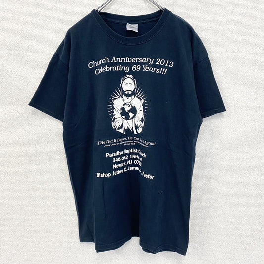 古着 used　GILDAN ギルダン　半袖プリントTシャツ　カジュアルデザイン　クルーネック　春夏服　レトロ　黒　Lサイズ