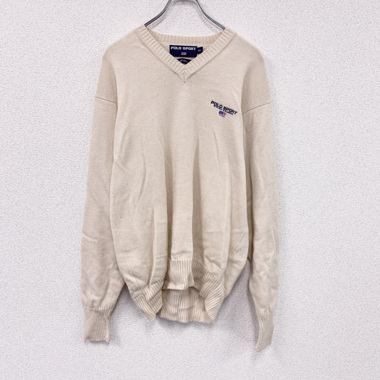 90s　POLO SPORT　ポロスポーツ　ラルフローレン　ウールニットセーター　ヴィンテージ　ベージュ　XLサイズ