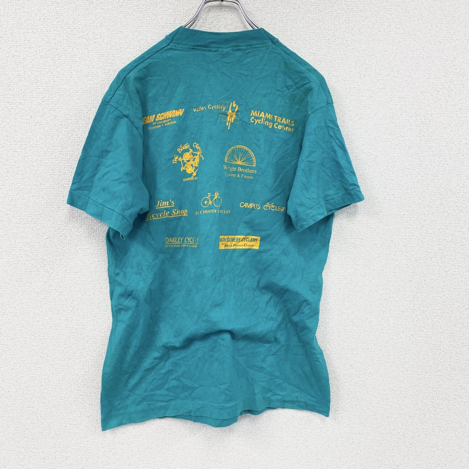 90s　FRUIT OF THE LOOM　フルーツオブザルーム　半袖プリントTシャツ　シングルステッチ　水色　ライトブルー　Mサイズ