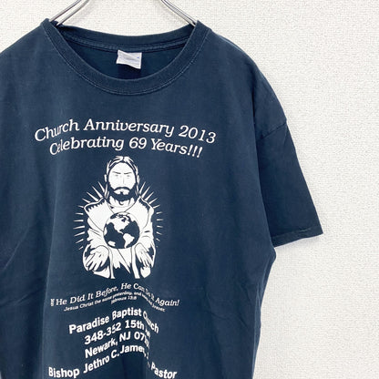 古着 used　GILDAN ギルダン　半袖プリントTシャツ　カジュアルデザイン　クルーネック　春夏服　レトロ　黒　Lサイズ