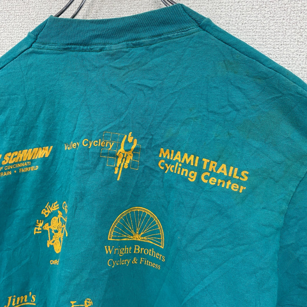 90s　FRUIT OF THE LOOM　フルーツオブザルーム　半袖プリントTシャツ　シングルステッチ　水色　ライトブルー　Mサイズ