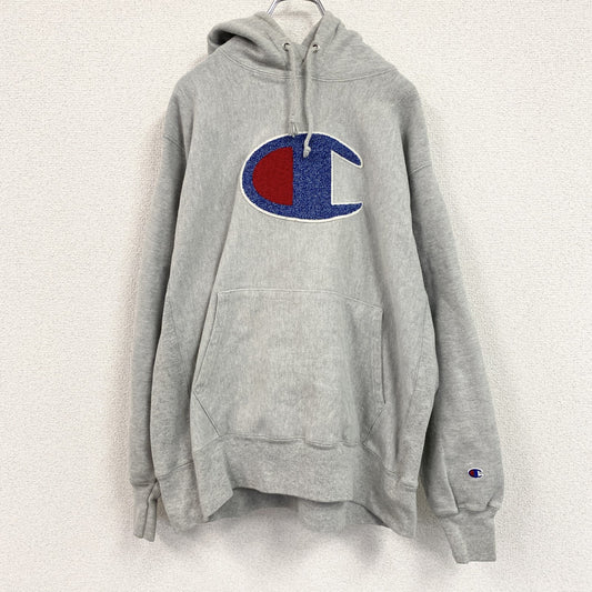 Champion　チャンピオン　リバースウィーブ　スウェットパーカー/フーディー　デカロゴ　霜降りグレー　Lサイズ