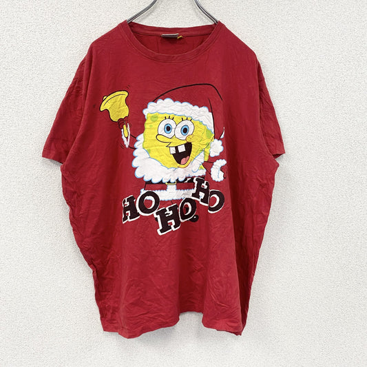スポンジボブ　半袖プリントアニメTシャツ　キャラクターT　クリスマス　赤　レッド　XLサイズ