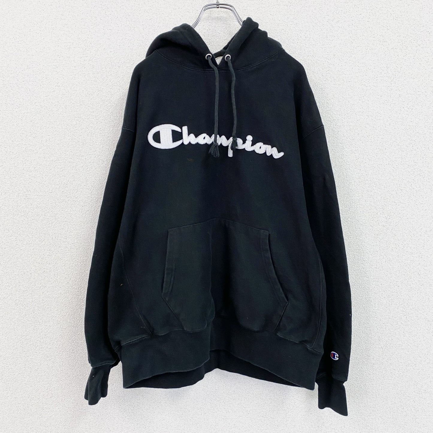 Champion　チャンピオン　リバースウィーブ　スウェットパーカー/フーディー　デカロゴ　黒　ブラック　XLサイズ