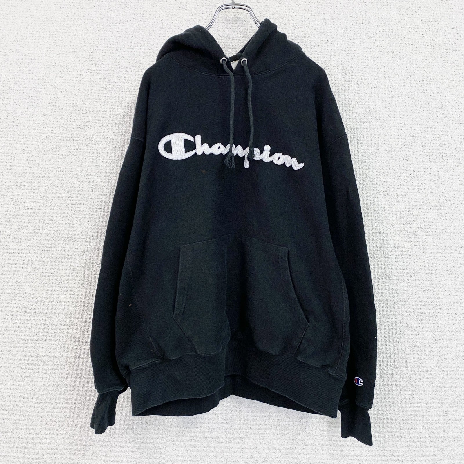 Champion　チャンピオン　リバースウィーブ　スウェットパーカー/フーディー　デカロゴ　黒　ブラック　XLサイズ