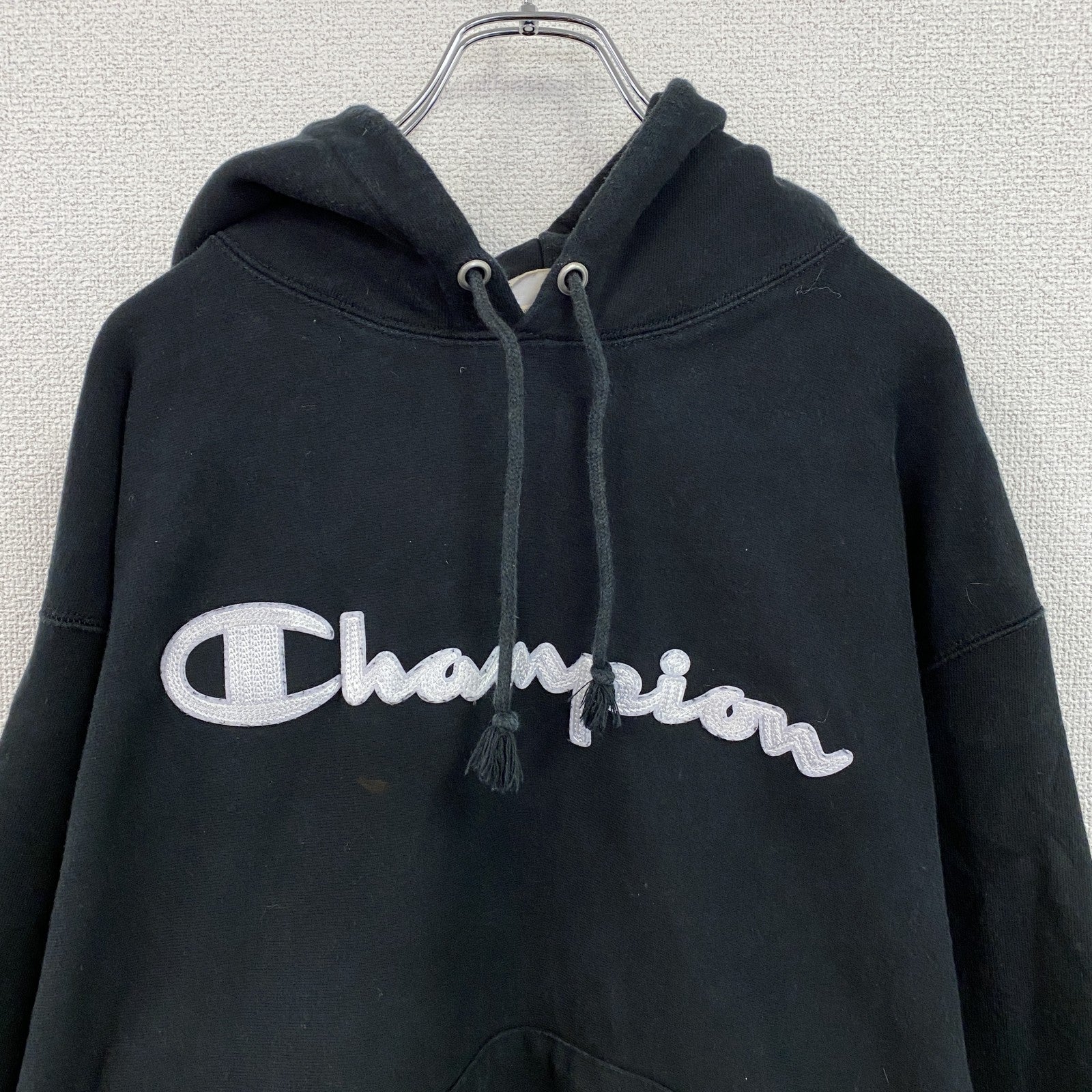 Champion　チャンピオン　リバースウィーブ　スウェットパーカー/フーディー　デカロゴ　黒　ブラック　XLサイズ
