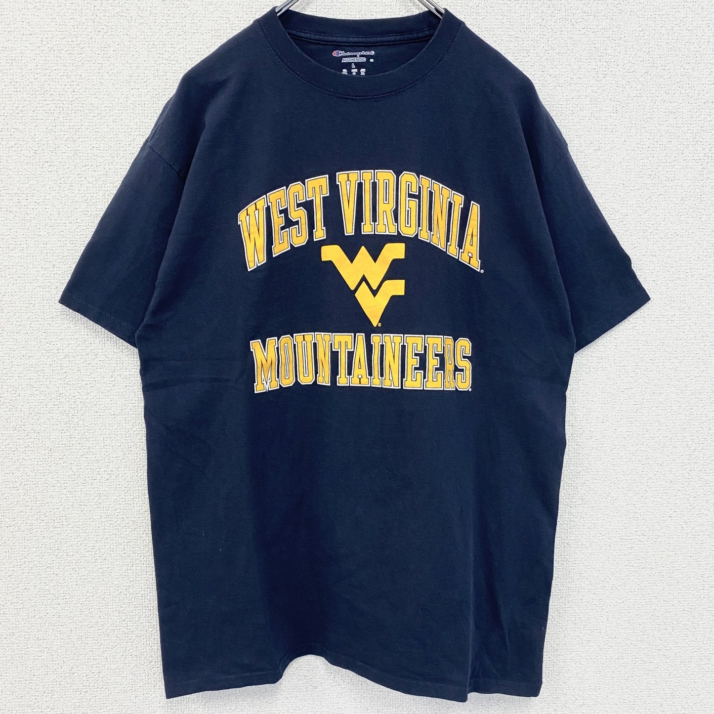 古着 used　champion チャンピオン　半袖カレッジプリントTシャツ　ウエストヴァージニア大学　ネイビー　Lサイズ