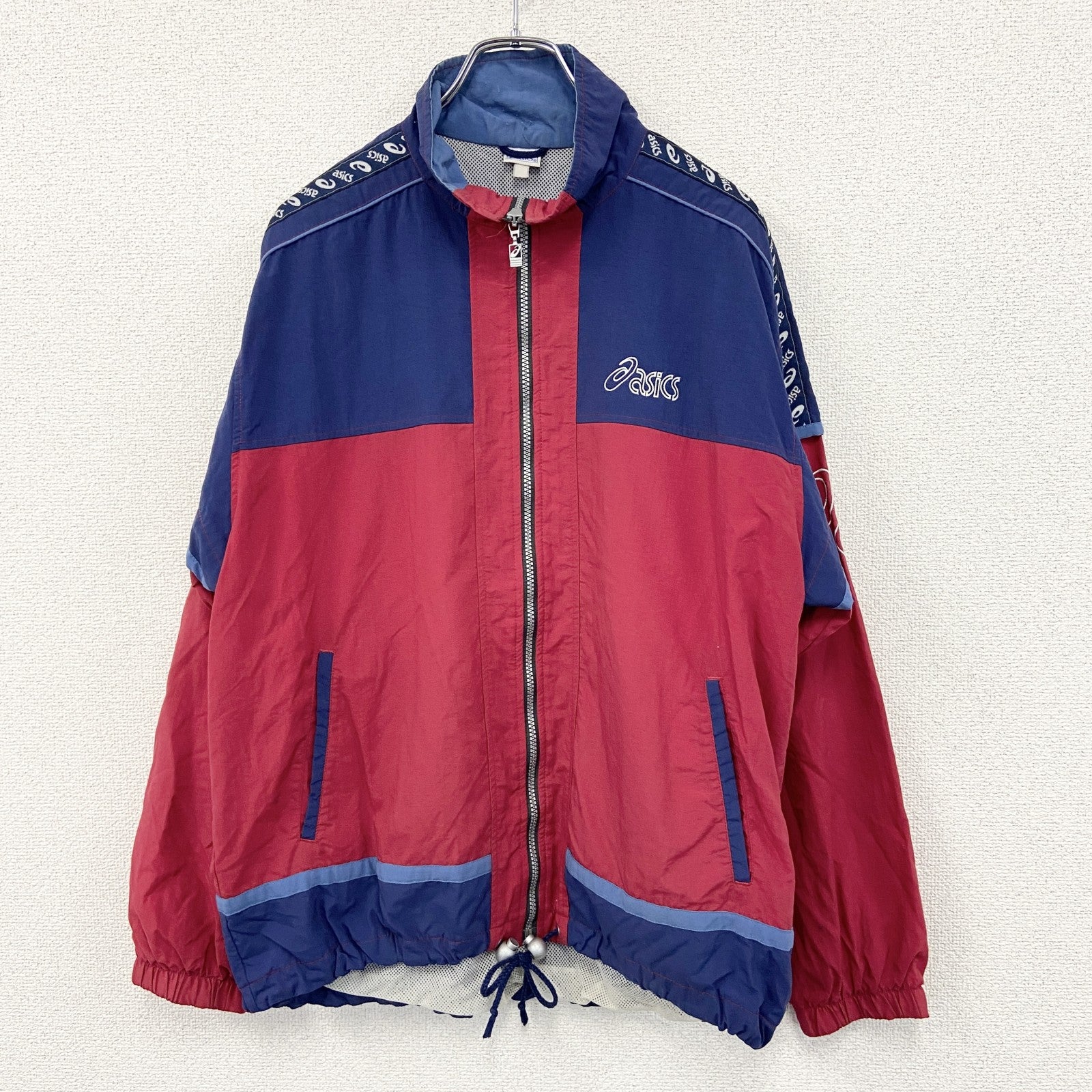 ～90s　ASICS　アシックス　フルジップジャケット　ヴィンテージ　青　ブルー　赤　レッド