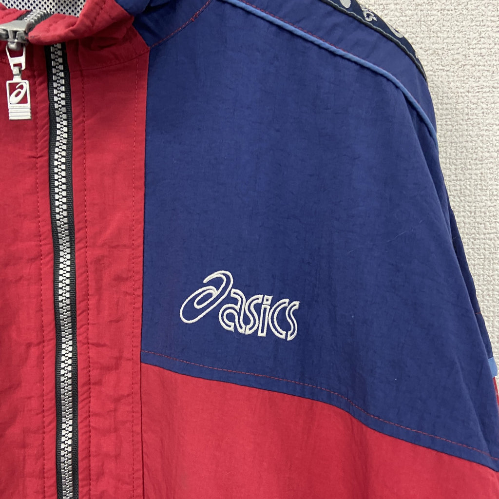 ～90s　ASICS　アシックス　フルジップジャケット　ヴィンテージ　青　ブルー　赤　レッド