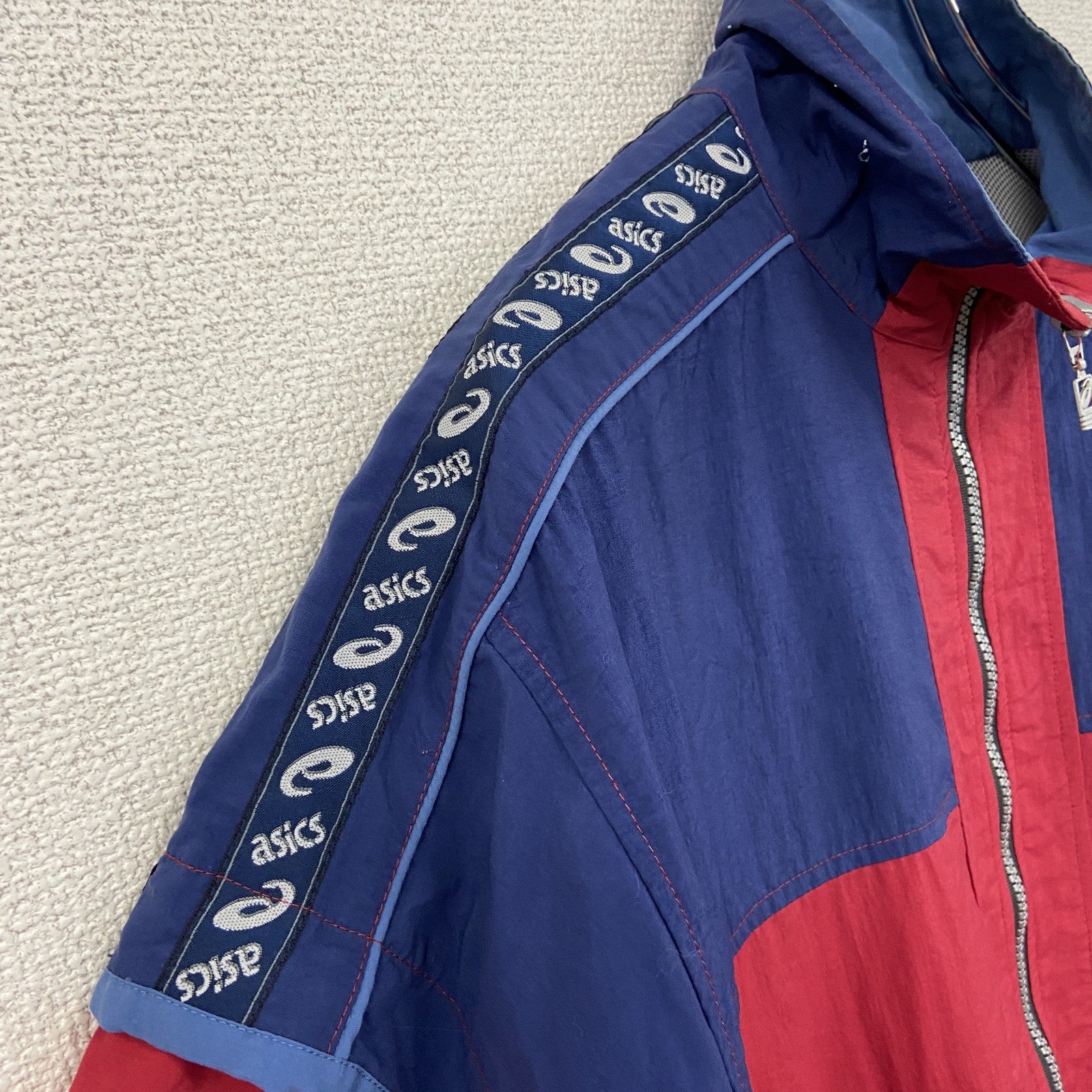 ～90s　ASICS　アシックス　フルジップジャケット　ヴィンテージ　青　ブルー　赤　レッド
