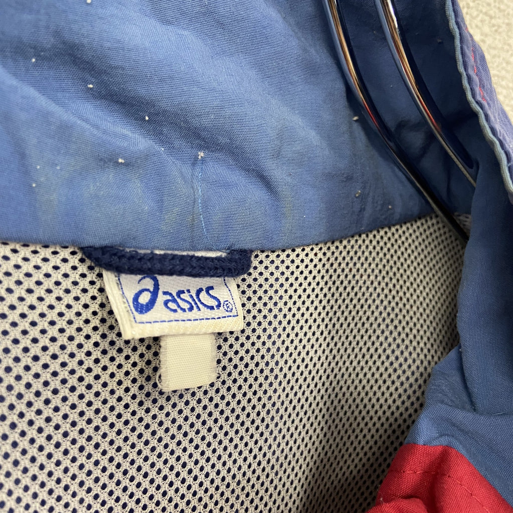 ～90s　ASICS　アシックス　フルジップジャケット　ヴィンテージ　青　ブルー　赤　レッド