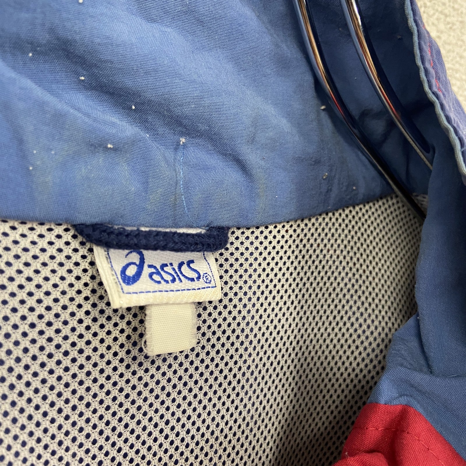 ～90s　ASICS　アシックス　フルジップジャケット　ヴィンテージ　青　ブルー　赤　レッド
