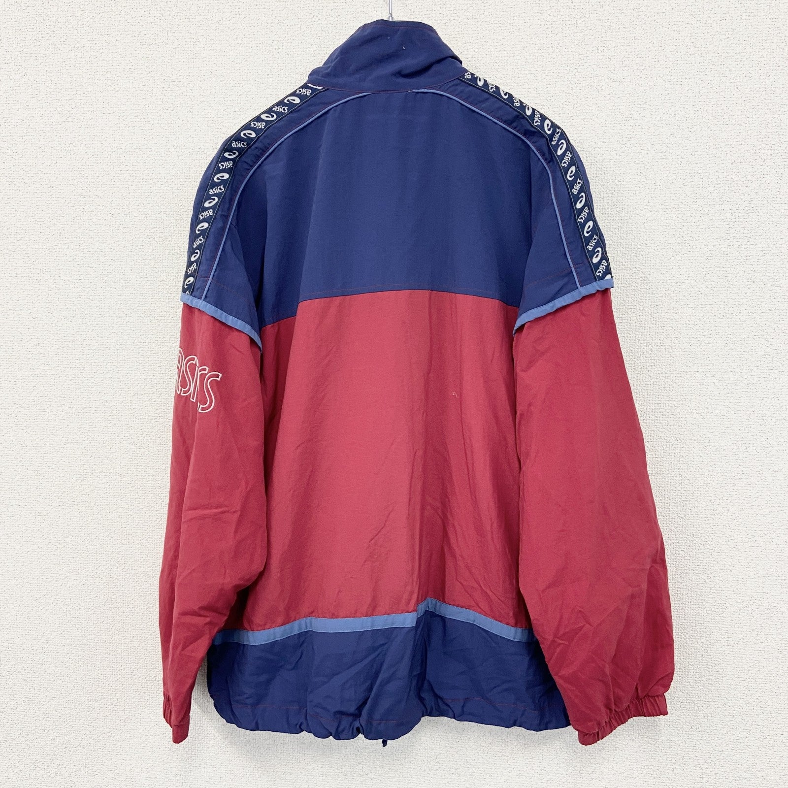 ～90s　ASICS　アシックス　フルジップジャケット　ヴィンテージ　青　ブルー　赤　レッド