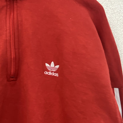 adidas　アディダス　ハーフジップスウェット/トレーナー　トレフォイルロゴ　スリーストライプス　赤　レッド　38