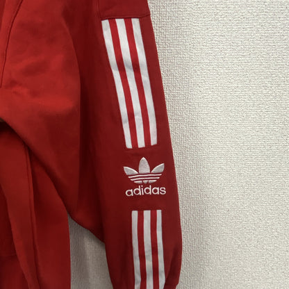 adidas　アディダス　ハーフジップスウェット/トレーナー　トレフォイルロゴ　スリーストライプス　赤　レッド　38