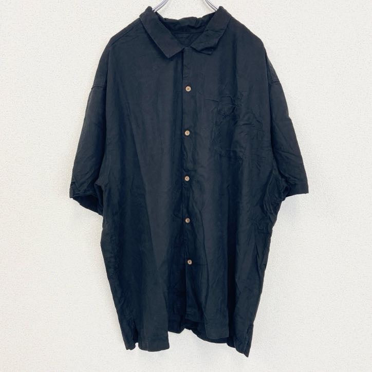 古着 used　Tommy Bahama　トミーバハマ　半袖プリント総柄シャツ　胸ポケット　アロハ　瓶　刺繍　黒　ブラック　