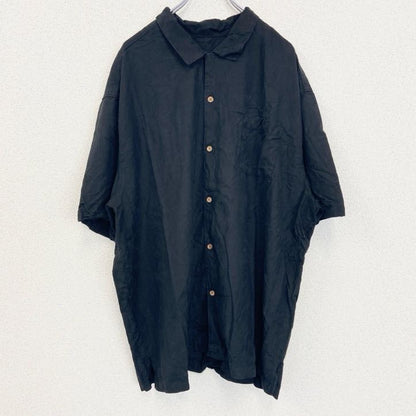 古着 used　Tommy Bahama　トミーバハマ　半袖プリント総柄シャツ　胸ポケット　アロハ　瓶　刺繍　黒　ブラック　