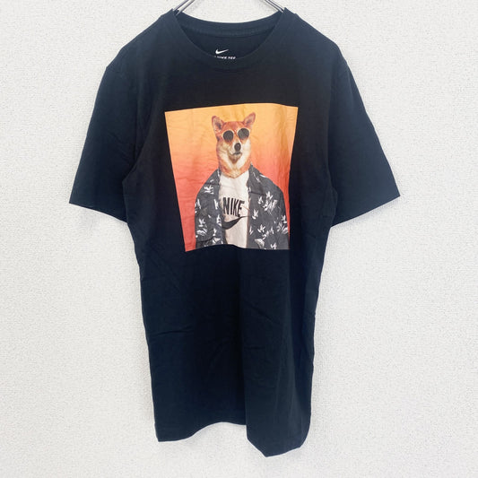 古着 used　NIKE ナイキ　半袖プリントTシャツ　柴犬　スウッシュロゴ　クルーネック　春夏服　黒　カジュアル　Sサイズ