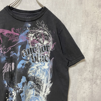古着 used　anchorblue　半袖クルーネックプリントTシャツ　y2k　バックプリント　レトロデザイン　黒　Mサイズ