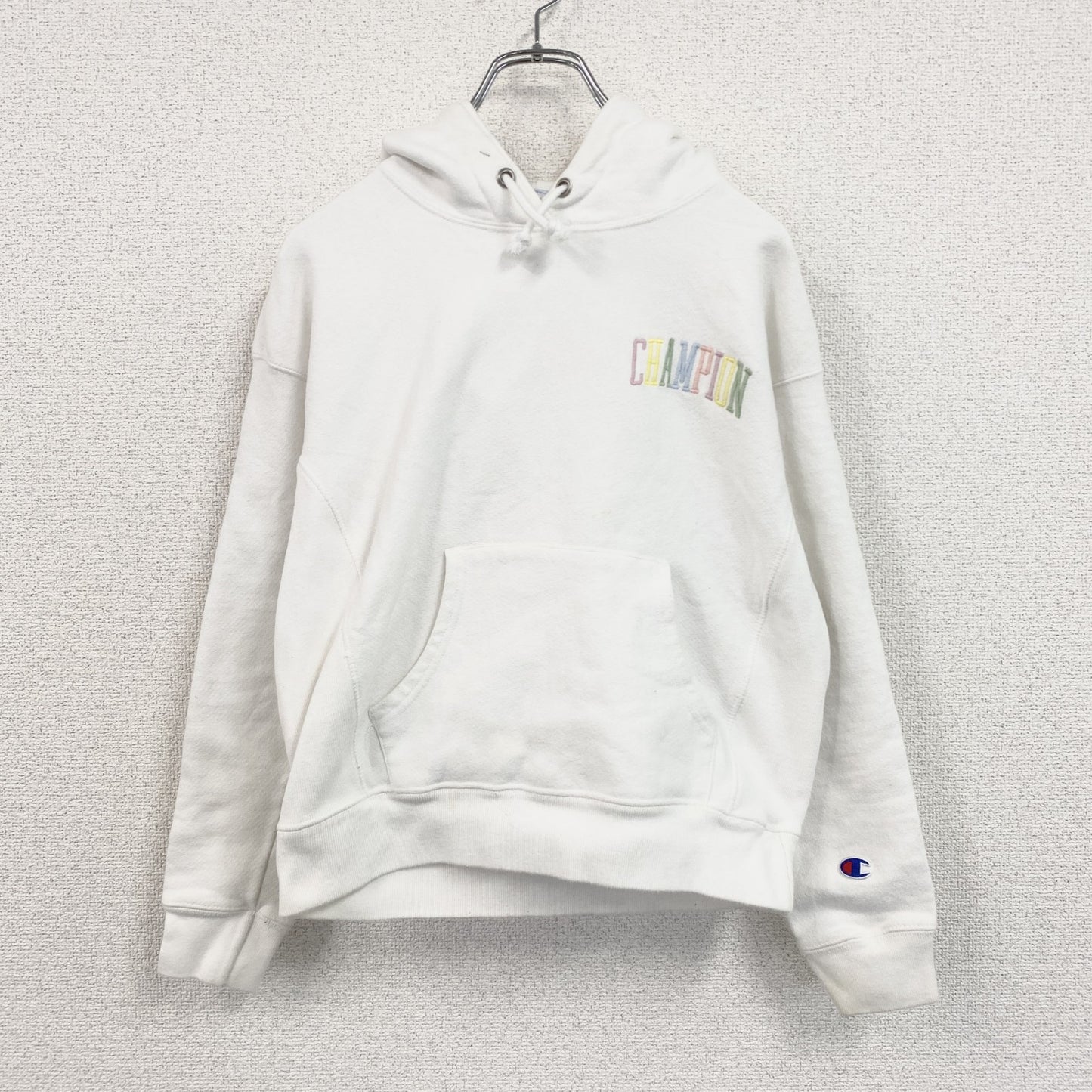 Champion　チャンピオン　リバースウィーブ　スウェットパーカー/フーディー　刺繍ロゴ　デカロゴ　現行　白　ホワイト　Sサイズ