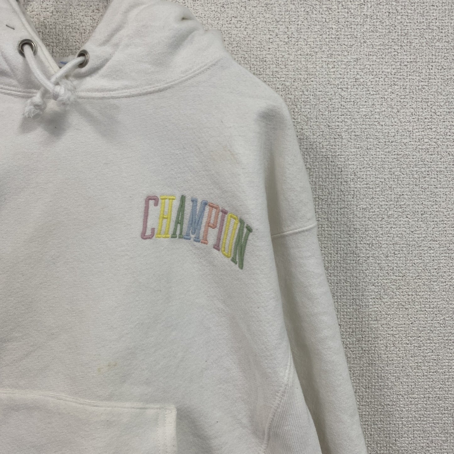 Champion　チャンピオン　リバースウィーブ　スウェットパーカー/フーディー　刺繍ロゴ　デカロゴ　現行　白　ホワイト　Sサイズ