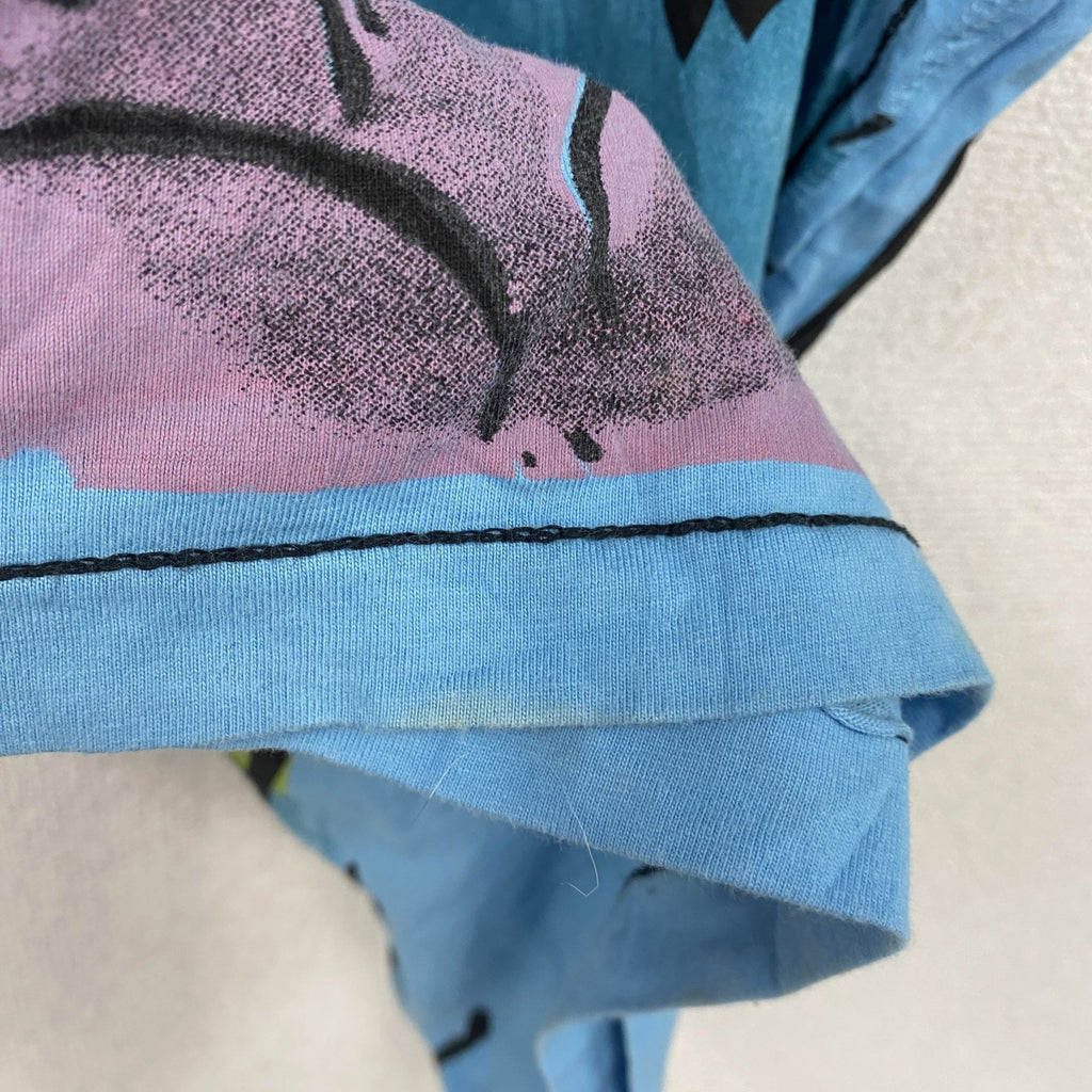 BLEND　半袖プリントアニマルTシャツ　シングルステッチ　EdHardy風　虎　水色　ライトブルー　XLサイズ