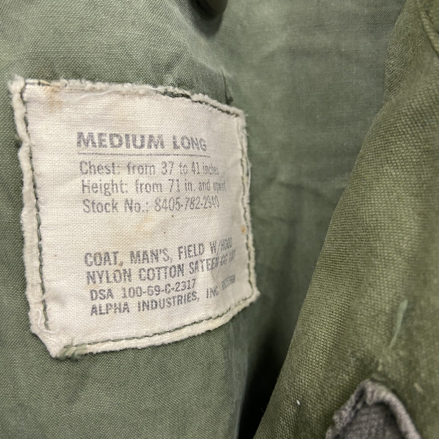 60s　U.S.ARMY　米軍　M-65　フィールドジャケット　ミリタリージャケット　ALPHA社製　カーキ　M-Lサイズ