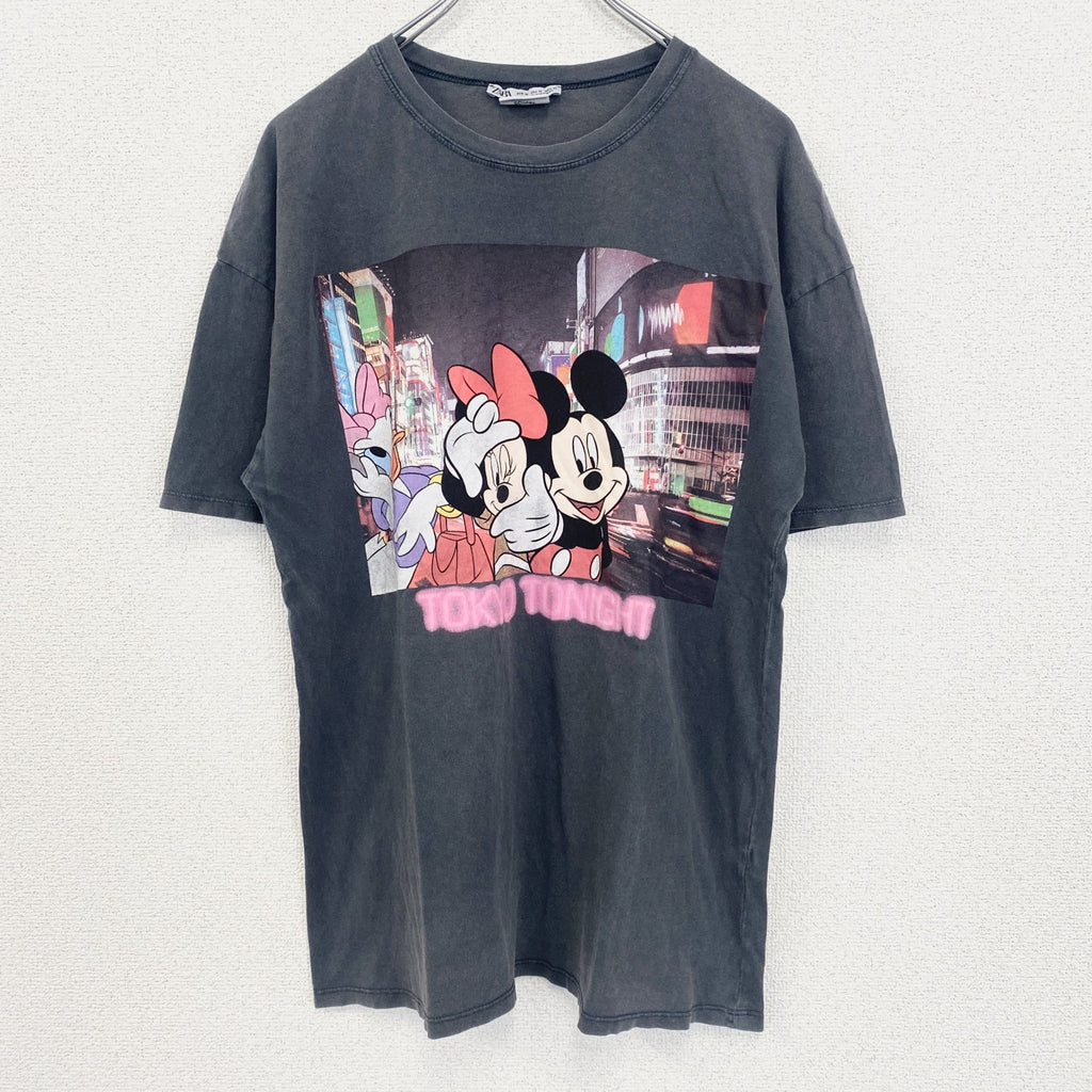 古着 used　ZARA　半袖プリントTシャツ　Disney　ミッキー　ミニー　デイジー　クルーネック　春夏服　　灰色　Mサイズ
