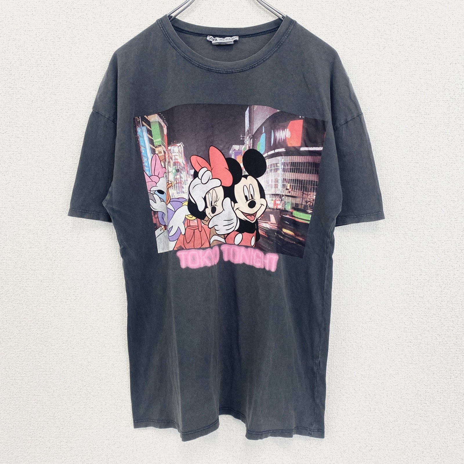 古着 used　ZARA　半袖プリントTシャツ　Disney　ミッキー　ミニー　デイジー　クルーネック　春夏服　　灰色　Mサイズ