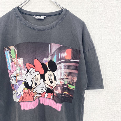 古着 used　ZARA　半袖プリントTシャツ　Disney　ミッキー　ミニー　デイジー　クルーネック　春夏服　　灰色　Mサイズ