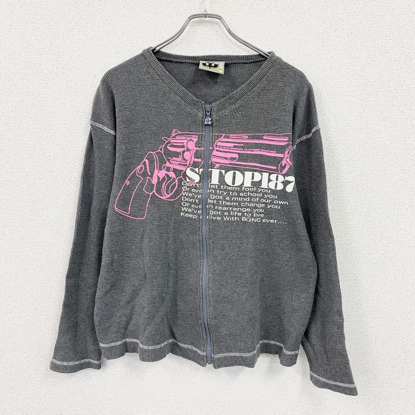 B.O.H.G. ORIGINAL CLOTHING　フルジップ長袖Tシャツ/サーマルロンT　ワッフル　グレー　Mサイズ