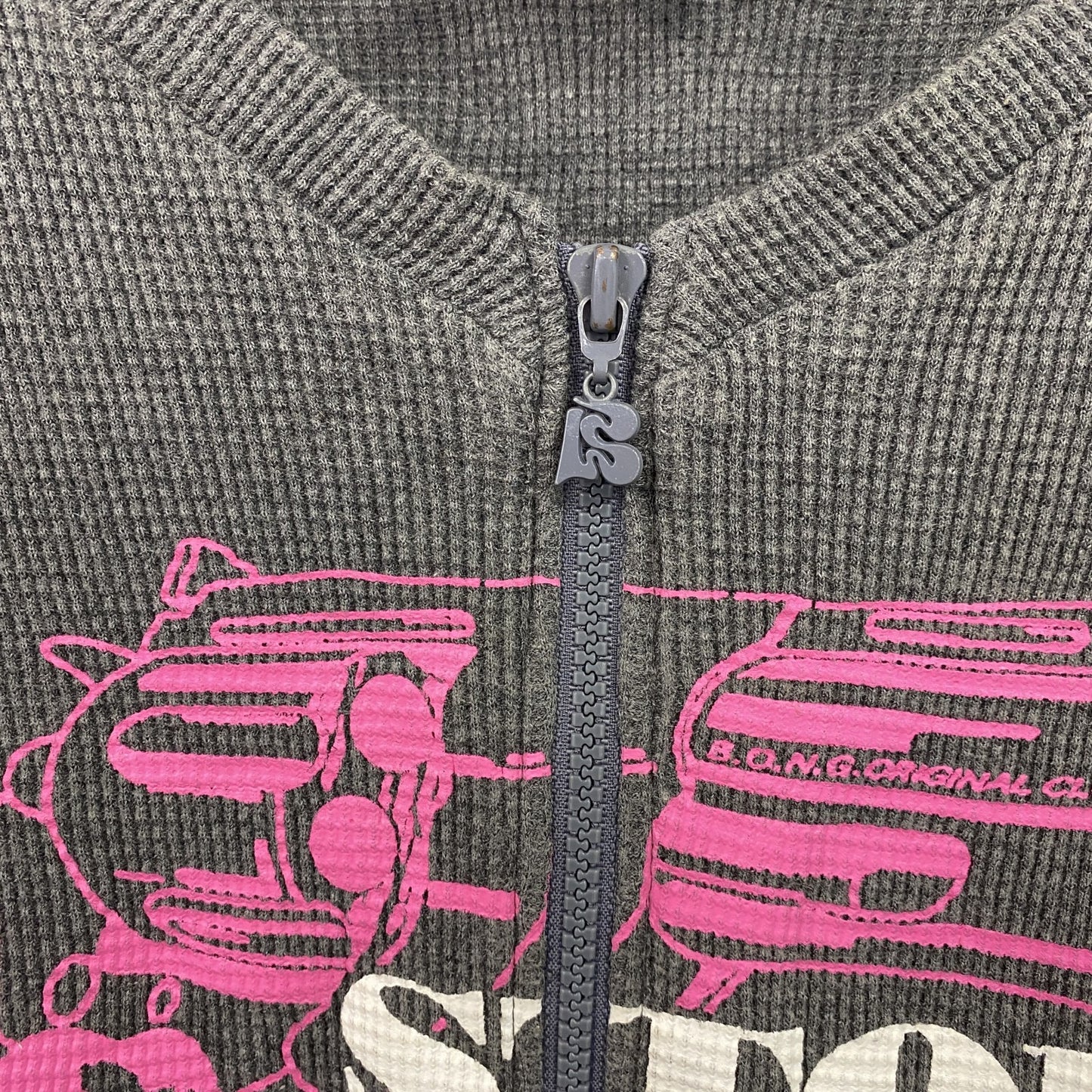 B.O.H.G. ORIGINAL CLOTHING　フルジップ長袖Tシャツ/サーマルロンT　ワッフル　グレー　Mサイズ