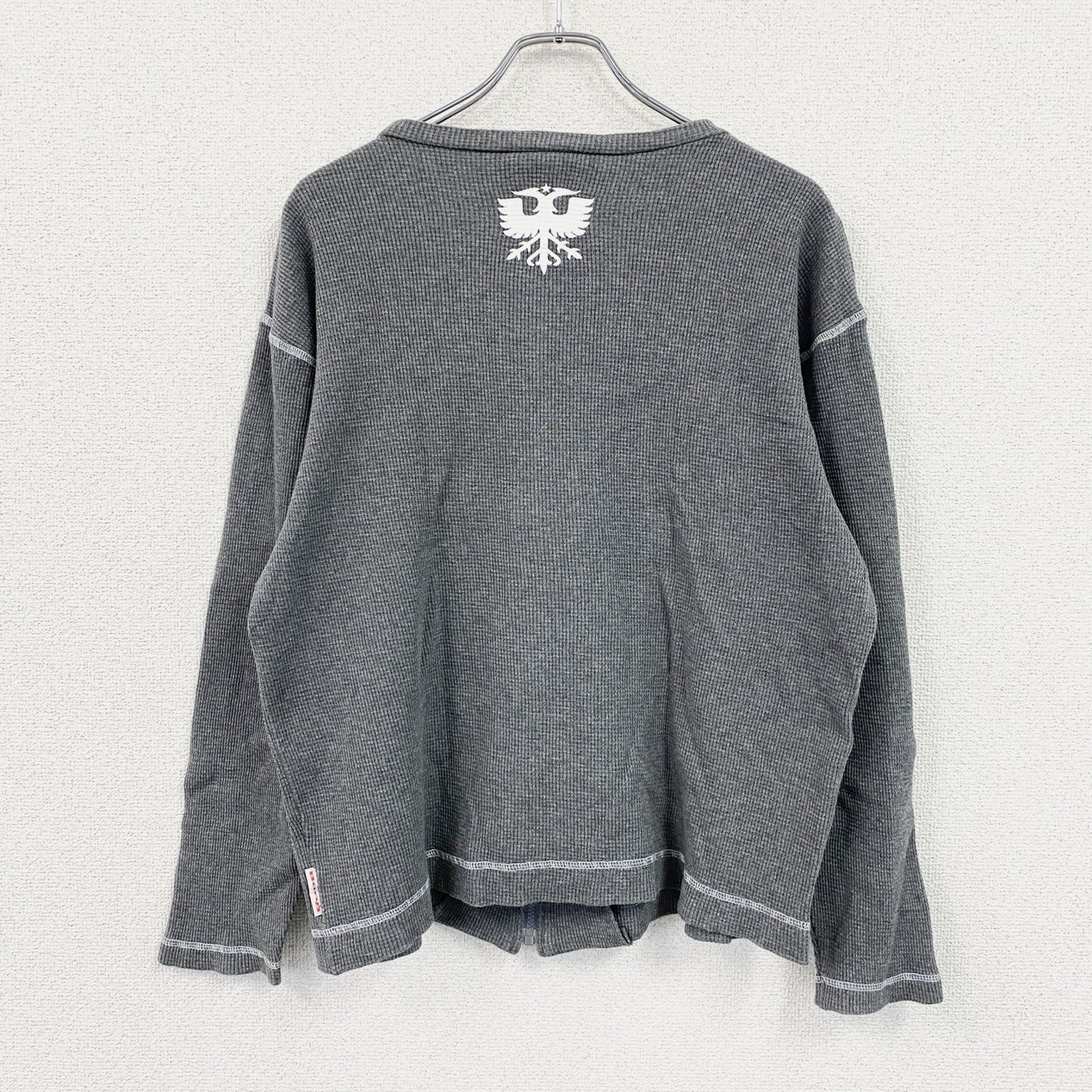 B.O.H.G. ORIGINAL CLOTHING　フルジップ長袖Tシャツ/サーマルロンT　ワッフル　グレー　Mサイズ