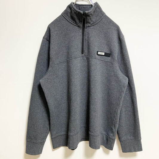 OCEANCOAST　ハーフジップスウェット/トレーナー　ワンポイント　モノクロ　ビッグシルエット　ダークグレー　Mサイズ